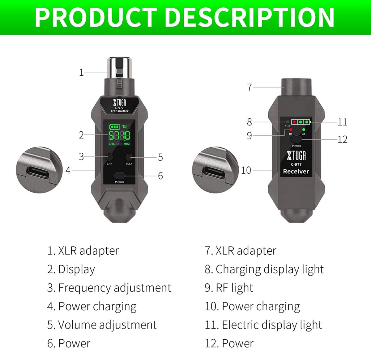 Transmisor y receptor XLR inalámbrico XTUGA C-977 UHF - Imagen 7