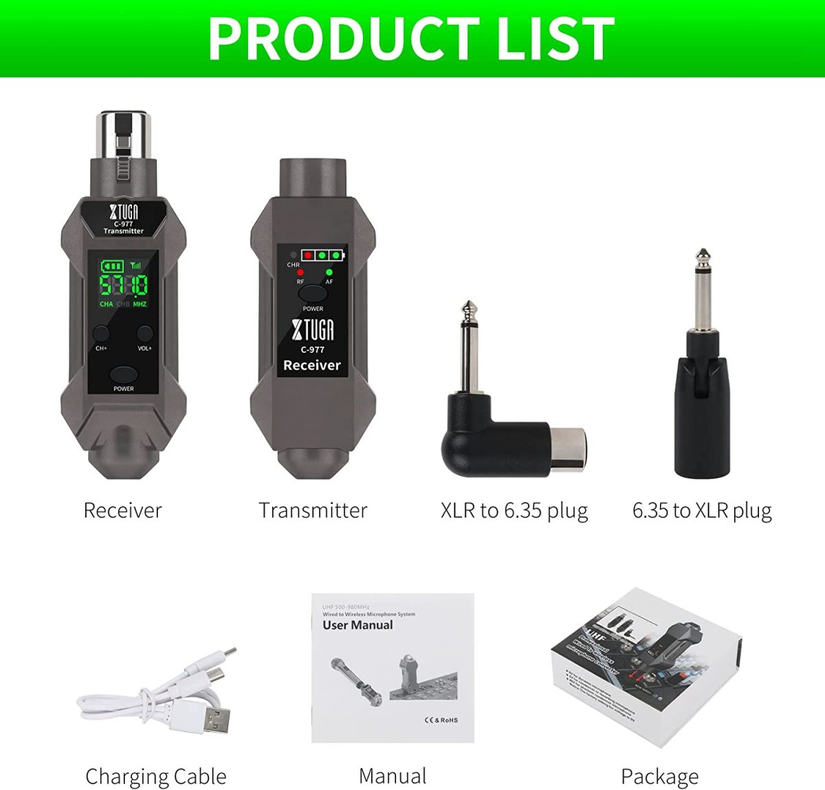 Transmisor y receptor XLR inalámbrico XTUGA C-977 UHF - Imagen 8